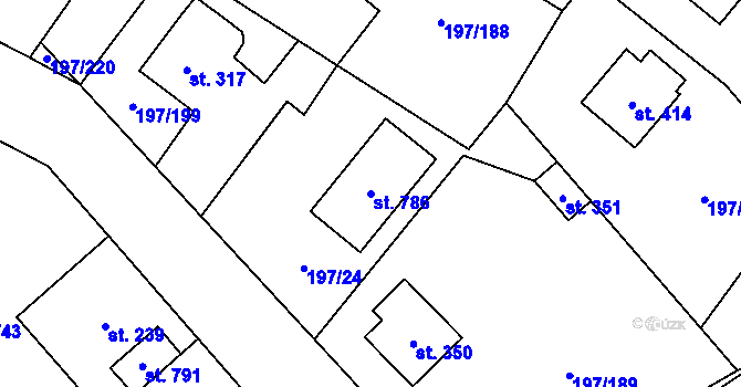 Parcela st. 786 v KÚ Nelahozeves, Katastrální mapa