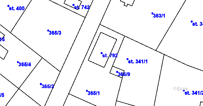 Parcela st. 792 v KÚ Nelahozeves, Katastrální mapa