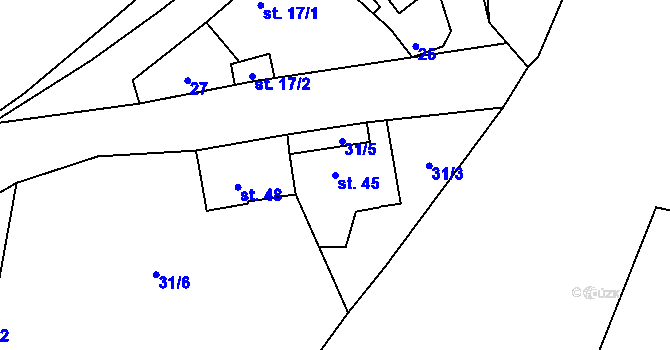 Parcela st. 45 v KÚ Podhořany, Katastrální mapa