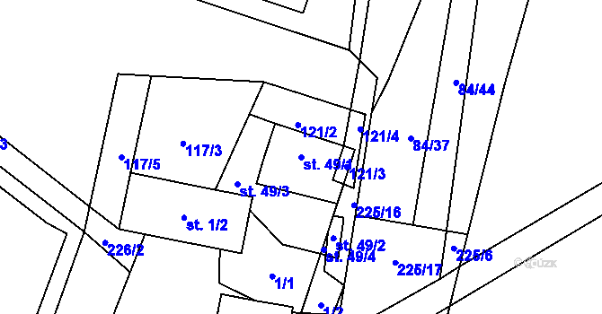 Parcela st. 49/1 v KÚ Podhořany, Katastrální mapa