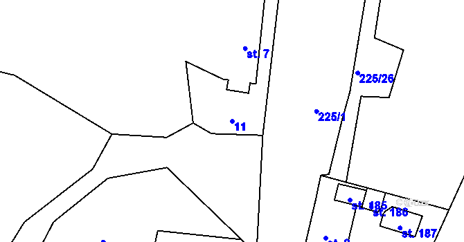 Parcela st. 11 v KÚ Podhořany, Katastrální mapa