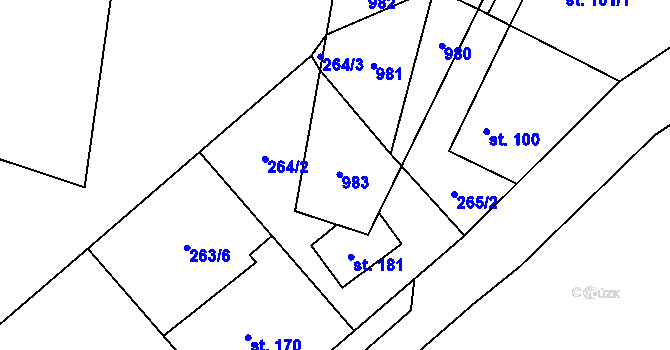 Parcela st. 60/3 v KÚ Podhořany, Katastrální mapa