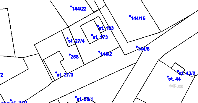 Parcela st. 144/2 v KÚ Podhořany, Katastrální mapa