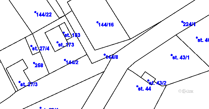 Parcela st. 144/8 v KÚ Podhořany, Katastrální mapa
