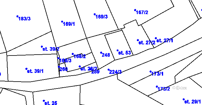 Parcela st. 248 v KÚ Podhořany, Katastrální mapa