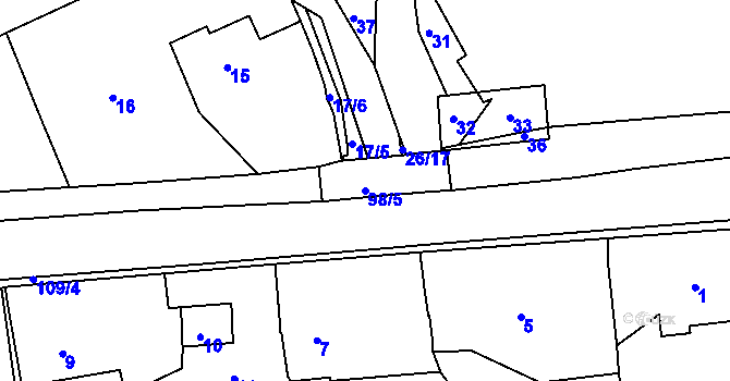 Parcela st. 98/5 v KÚ Žernůvka, Katastrální mapa