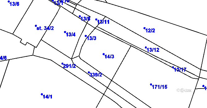 Parcela st. 14/3 v KÚ Nelešovice, Katastrální mapa