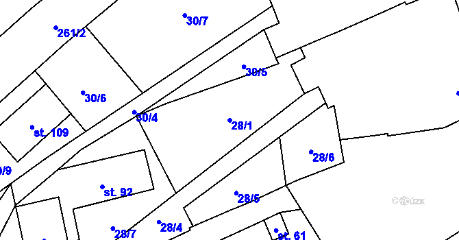 Parcela st. 28/1 v KÚ Nelešovice, Katastrální mapa