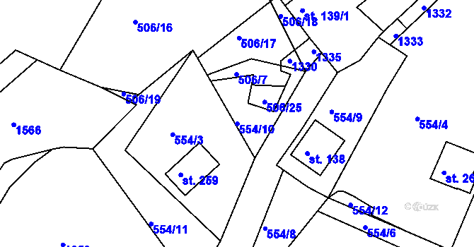Parcela st. 554/10 v KÚ Nemanice, Katastrální mapa