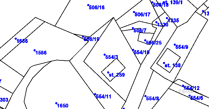 Parcela st. 554/3 v KÚ Nemanice, Katastrální mapa