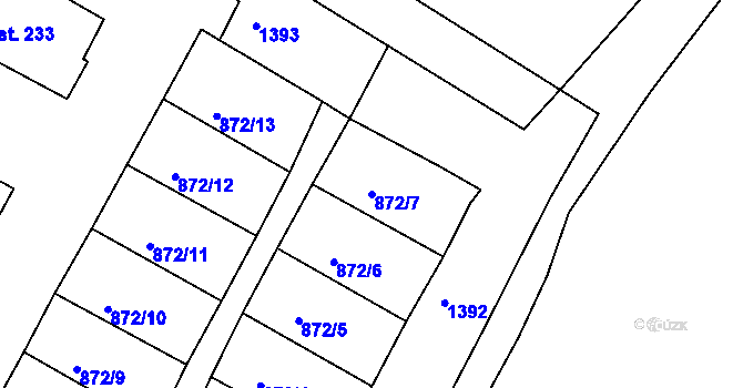 Parcela st. 872/7 v KÚ Nemanice, Katastrální mapa
