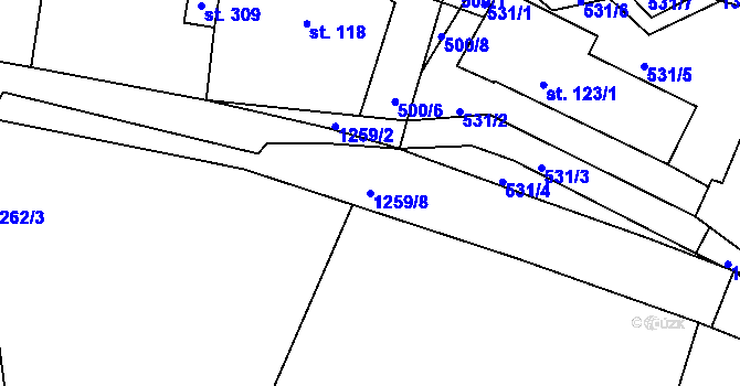 Parcela st. 1259/8 v KÚ Nemanice, Katastrální mapa