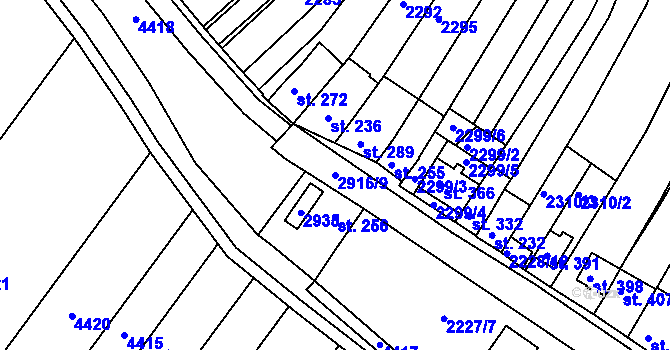 Parcela st. 2916/9 v KÚ Němčany, Katastrální mapa