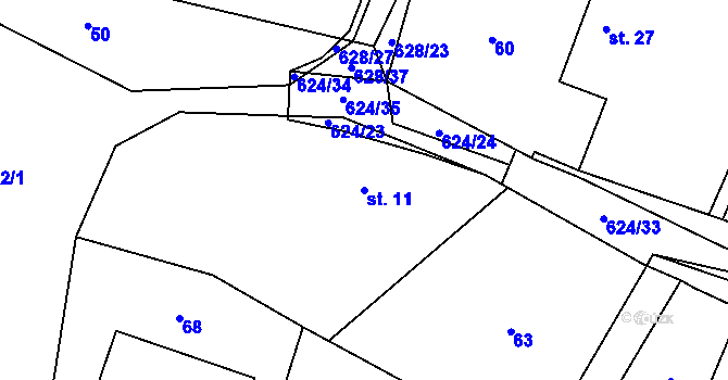 Parcela st. 11 v KÚ Kačerov, Katastrální mapa