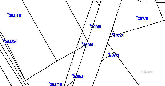 Parcela st. 200/5 v KÚ Kačerov, Katastrální mapa