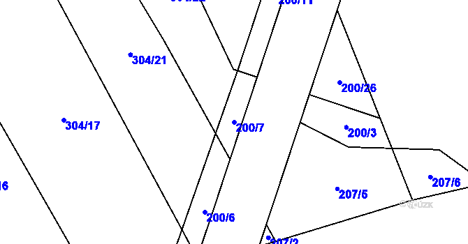 Parcela st. 200/7 v KÚ Kačerov, Katastrální mapa