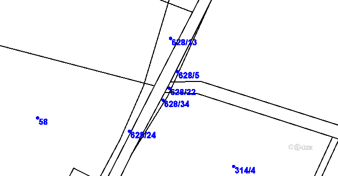 Parcela st. 628/22 v KÚ Kačerov, Katastrální mapa