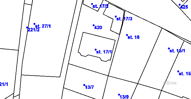 Parcela st. 17/1 v KÚ Němčice u Luštěnic, Katastrální mapa