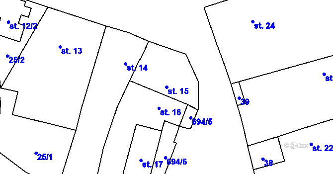 Parcela st. 15 v KÚ Třebíšov, Katastrální mapa