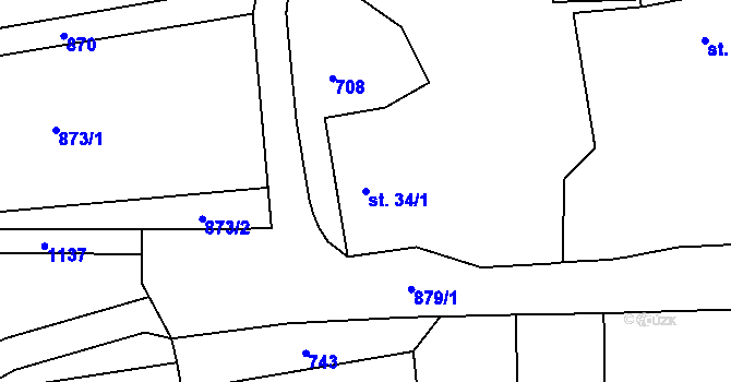 Parcela st. 34/1 v KÚ Třebíšov, Katastrální mapa