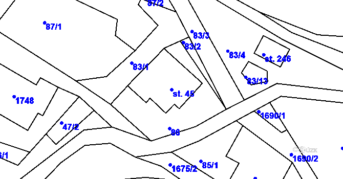 Parcela st. 45 v KÚ Němčice u České Třebové, Katastrální mapa