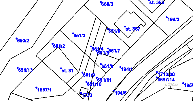 Parcela st. 651/5 v KÚ Němčice u České Třebové, Katastrální mapa