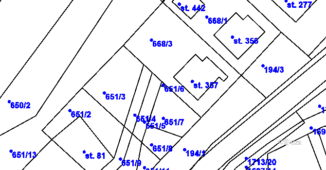 Parcela st. 651/6 v KÚ Němčice u České Třebové, Katastrální mapa
