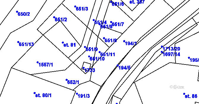 Parcela st. 651/11 v KÚ Němčice u České Třebové, Katastrální mapa