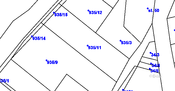 Parcela st. 935/11 v KÚ Němčice, Katastrální mapa
