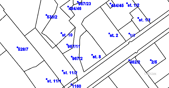 Parcela st. 967/19 v KÚ Němčice, Katastrální mapa