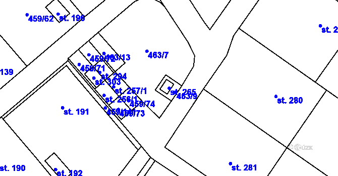 Parcela st. 265 v KÚ Němčice, Katastrální mapa