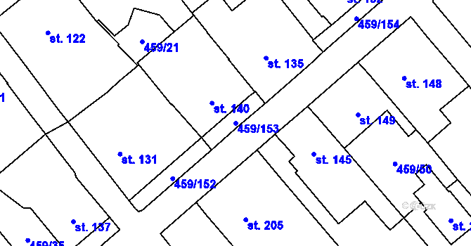 Parcela st. 459/153 v KÚ Němčice, Katastrální mapa