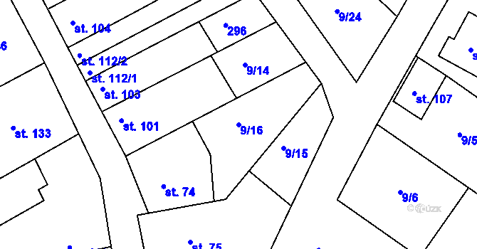 Parcela st. 9/16 v KÚ Němčice u Holešova, Katastrální mapa