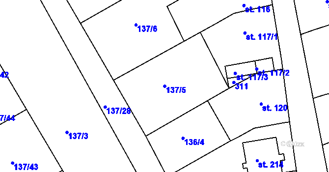 Parcela st. 137/5 v KÚ Němčice u Holešova, Katastrální mapa
