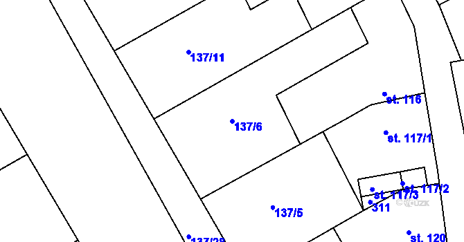 Parcela st. 137/6 v KÚ Němčice u Holešova, Katastrální mapa
