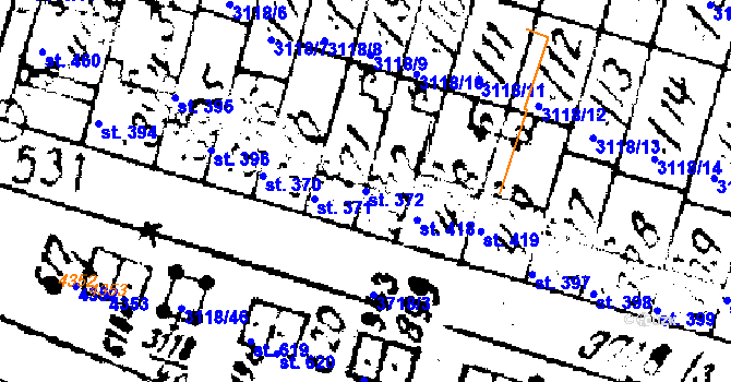 Parcela st. 372 v KÚ Němčice nad Hanou, Katastrální mapa