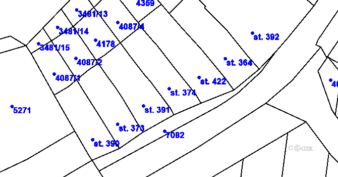 Parcela st. 374 v KÚ Němčice nad Hanou, Katastrální mapa