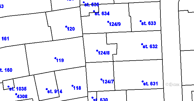 Parcela st. 124/8 v KÚ Němčice nad Hanou, Katastrální mapa