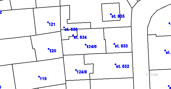 Parcela st. 124/9 v KÚ Němčice nad Hanou, Katastrální mapa