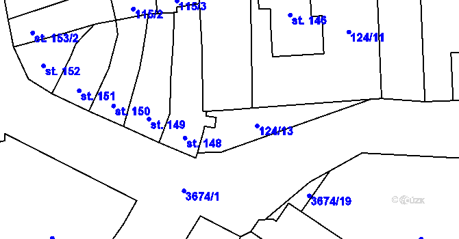 Parcela st. 124/13 v KÚ Němčice nad Hanou, Katastrální mapa