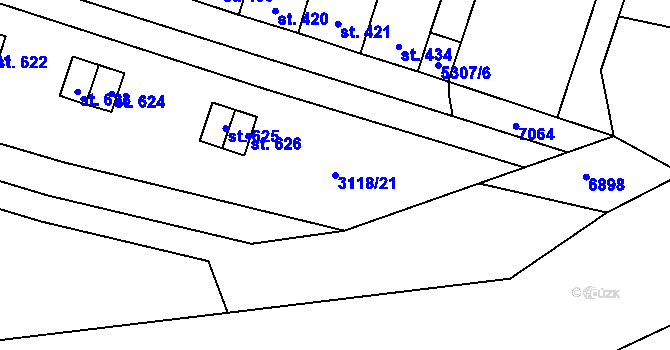 Parcela st. 3118/21 v KÚ Němčice nad Hanou, Katastrální mapa