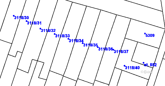 Parcela st. 3118/35 v KÚ Němčice nad Hanou, Katastrální mapa