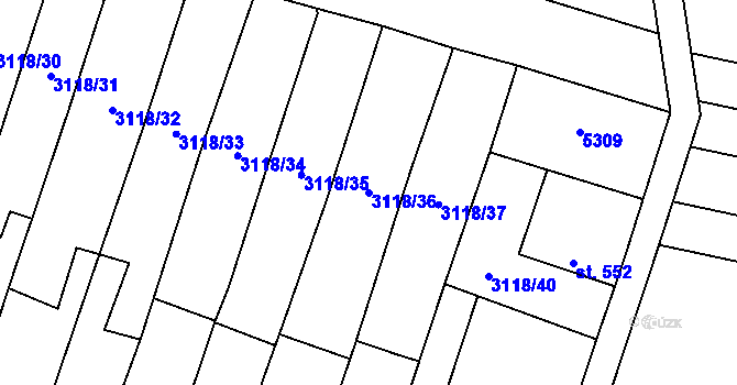 Parcela st. 3118/36 v KÚ Němčice nad Hanou, Katastrální mapa