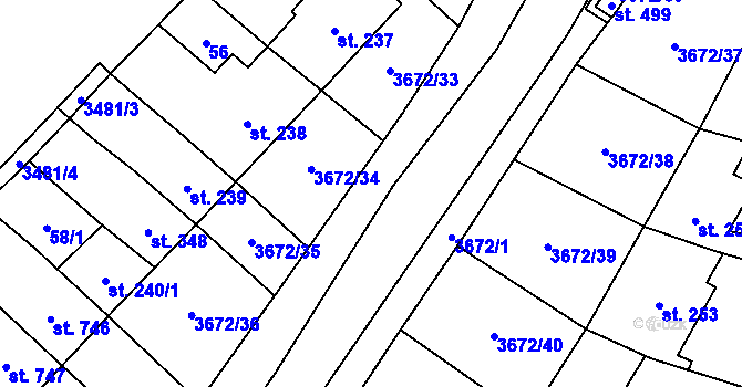 Parcela st. 3672/13 v KÚ Němčice nad Hanou, Katastrální mapa