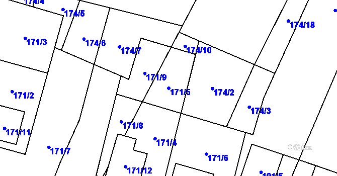 Parcela st. 171/5 v KÚ Němčičky, Katastrální mapa