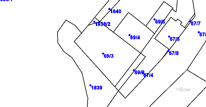 Parcela st. 69/3 v KÚ Němčičky, Katastrální mapa