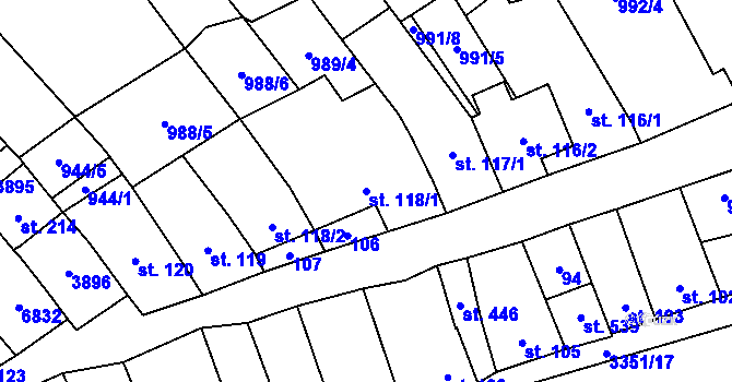 Parcela st. 118/1 v KÚ Němčičky u Hustopečí, Katastrální mapa