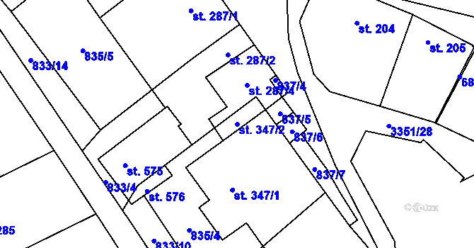 Parcela st. 347/2 v KÚ Němčičky u Hustopečí, Katastrální mapa