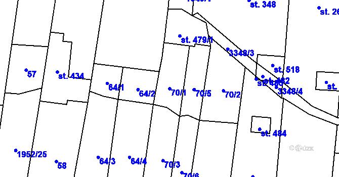 Parcela st. 70/1 v KÚ Němčičky u Hustopečí, Katastrální mapa