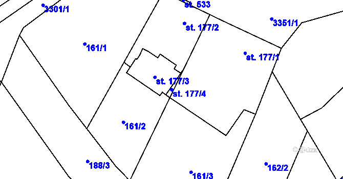 Parcela st. 177/4 v KÚ Němčičky u Hustopečí, Katastrální mapa